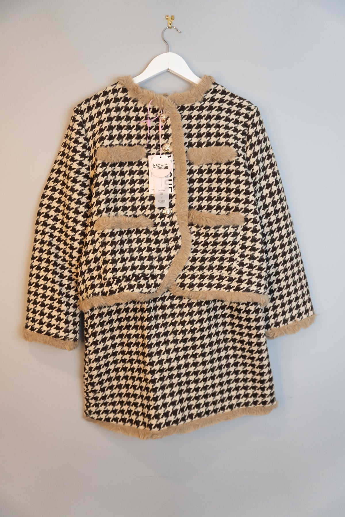 千鸟格毛边两件套 | HOUNDSTOOTH TRIM COAT